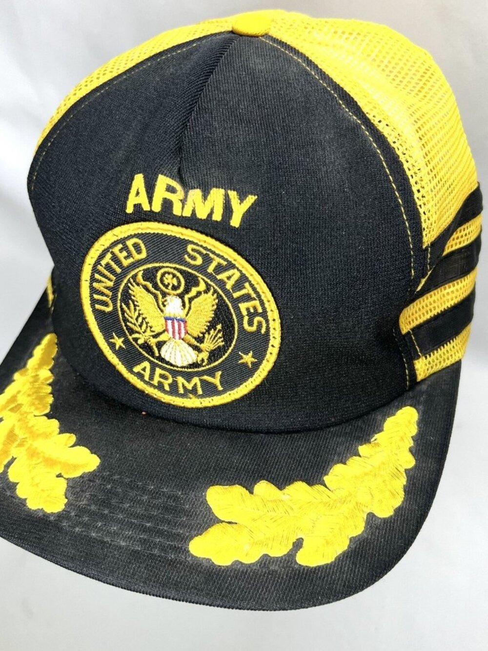 Vintage 3 Three Stripe United States Army Trucker Hat Made USA Mesh Snapback Cap